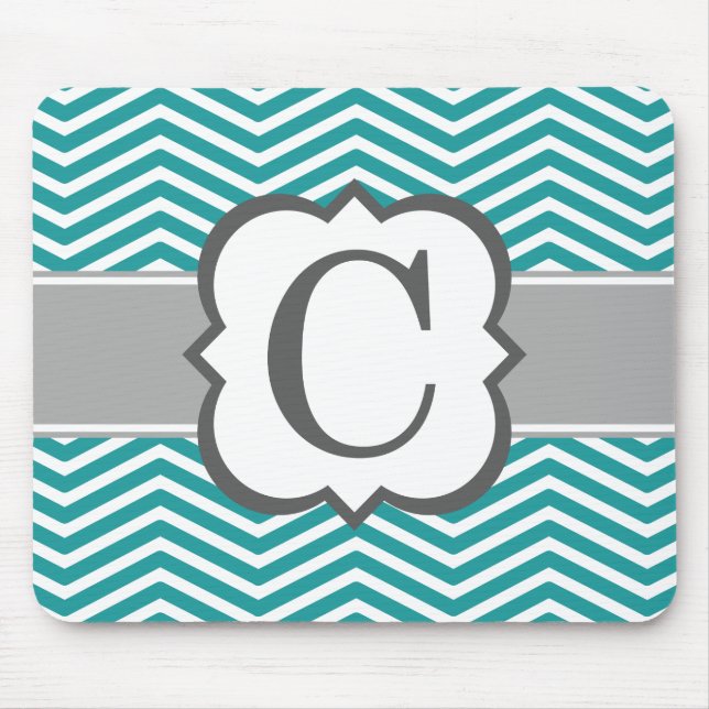 Teal White Monogram Brev C Chevron Musmatta (Framsidan)