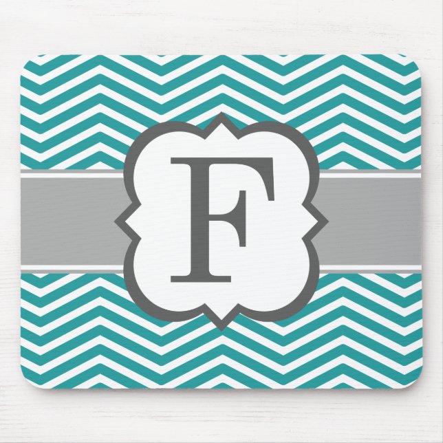 Teal White Monogram Brev F Chevron Musmatta (Framsidan)