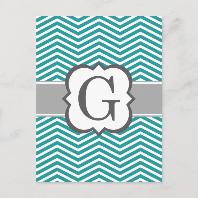 Teal White Monogram Brev G Chevron Vykort (Framsida)