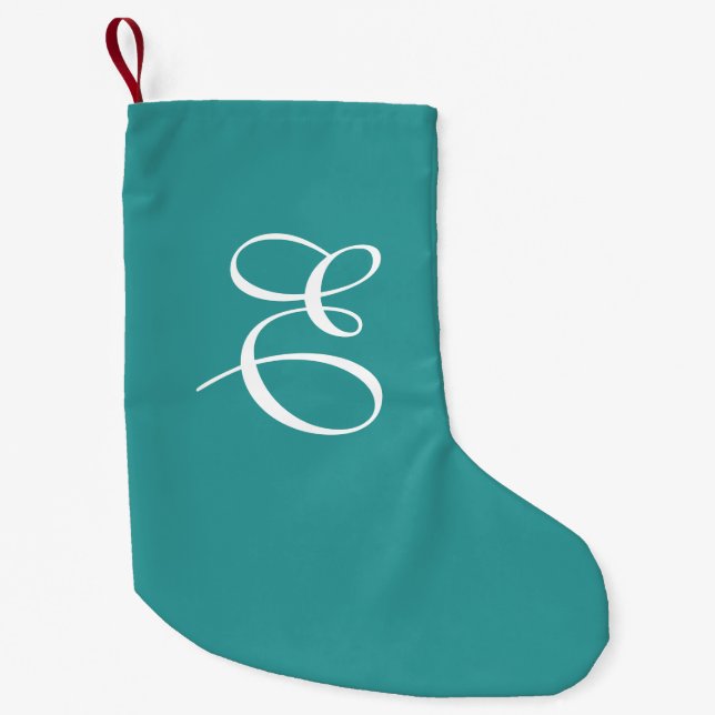 Teal & White Monogram-julklapp Liten Julstrumpa (Framsidan)