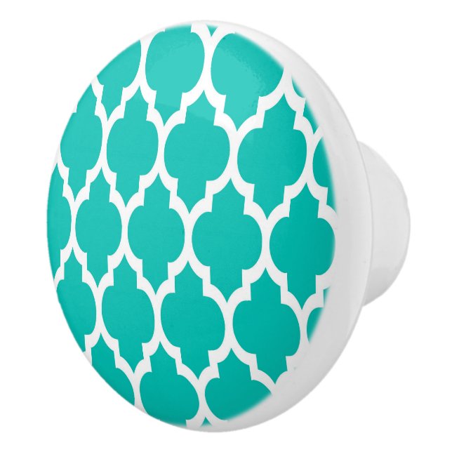 Teal White Moroccan Quatrefoil Mönster #4 Knopp (Höger)