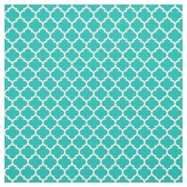 Teal, White Moroccan Quatrefoil Mönster #5 Sz3 Tyg (Provkarta)