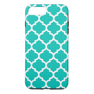 Teal White Moroccan Quatrefoil Trellis Mönster #5