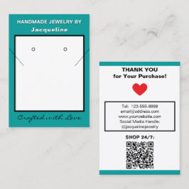 Teal White Necklace Earrings Website QR Code Visitkort