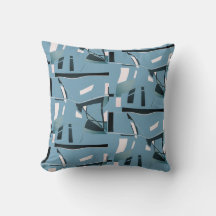 Teal White on Light Blue Shapes Linjer Art Print