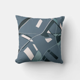 Teal White on Slate Blue Slanted Swirling Linjer Kudde