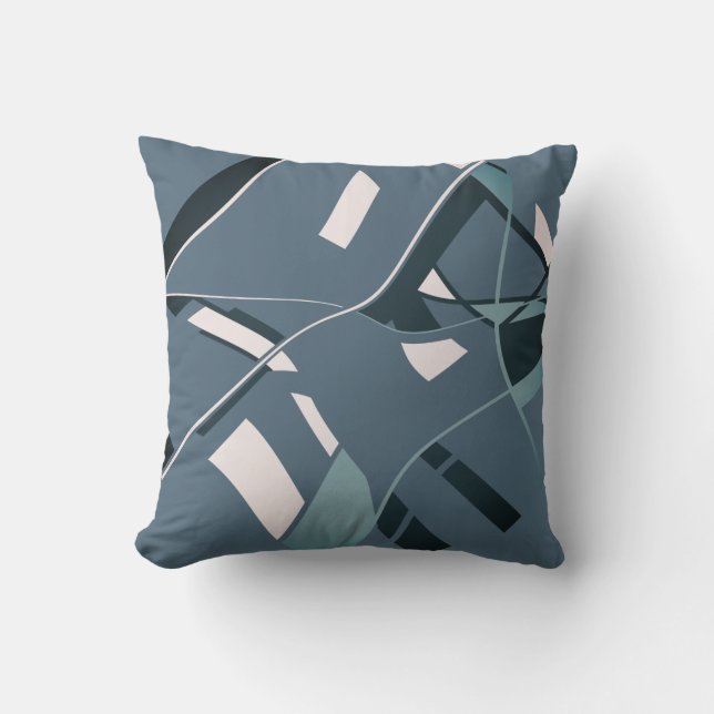 Teal White on Slate Blue Slanted Swirling Linjer Kudde (Framsida)