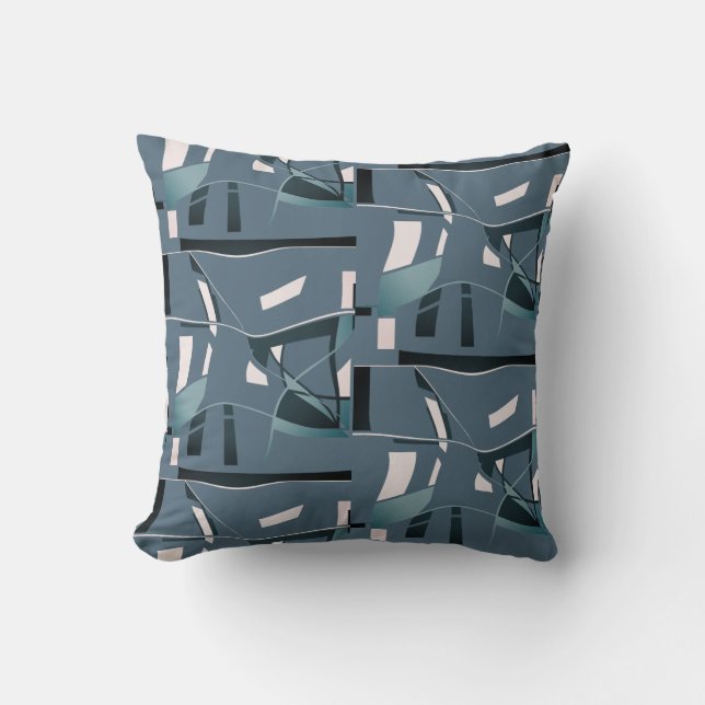 Teal White på Slate Blue Shapes Linjer Art Print Kudde (Framsida)