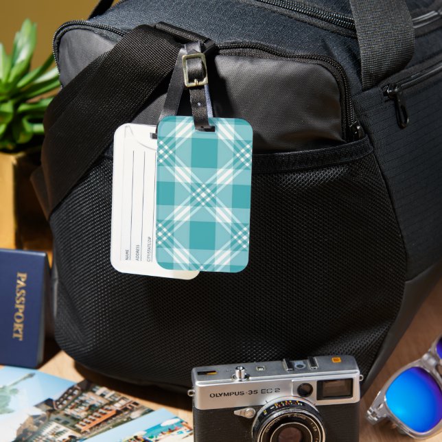 Teal White Play Luggage Tag Bagagebricka (Framsida & Baksida)