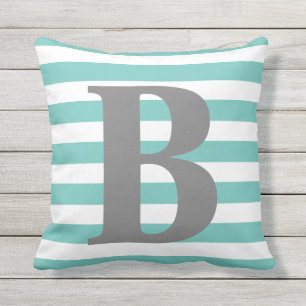 Teal White Rand Monogram Initial Square Kudde