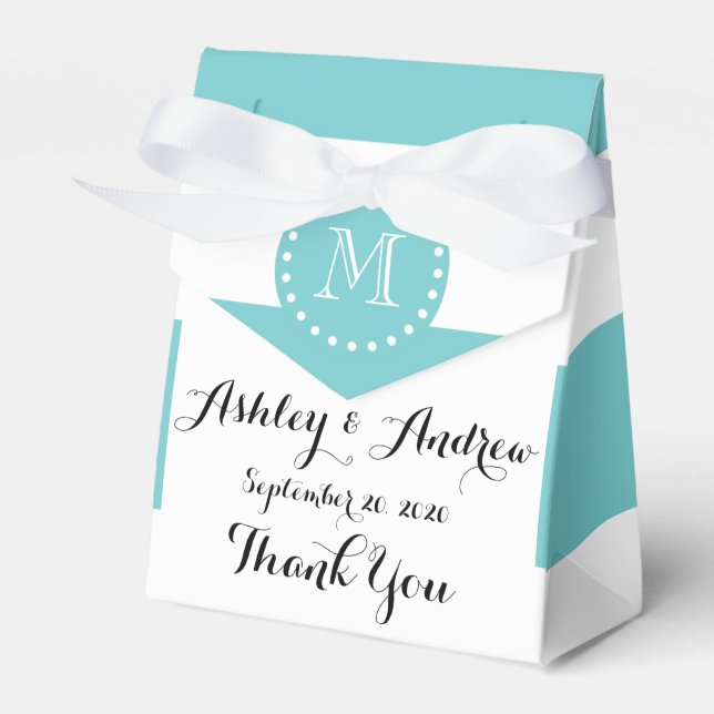 Teal White Rand Mönster, ditt Monogram Presentaskar (Framsidan Sidan)