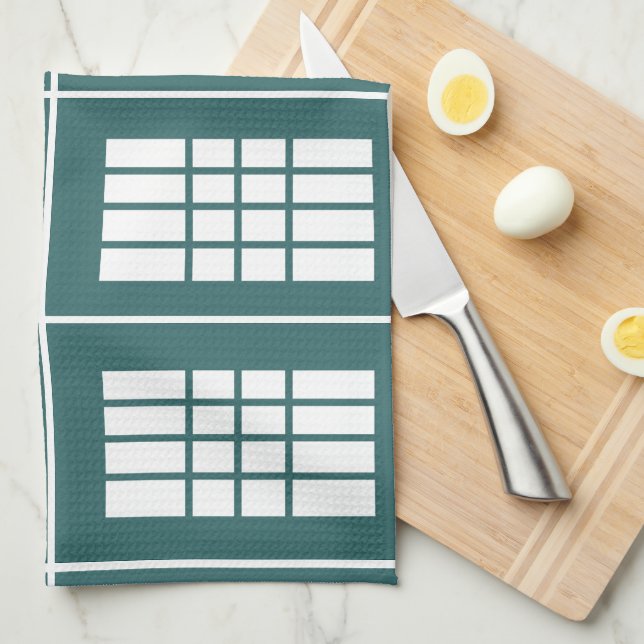 Teal White Rand Mönster Kökshandduk (Vikt i Fjärdedel)