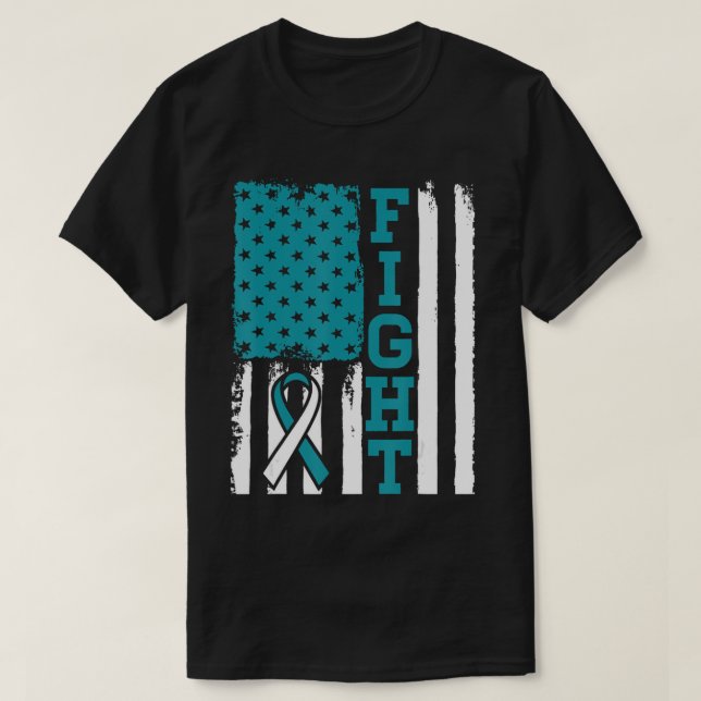 Teal White Ribbon Flagga T T Shirt (Design framsida)