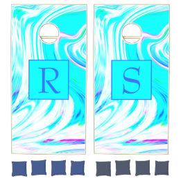 Teal White Rosa Vågar Monogram Abstrakt Söt