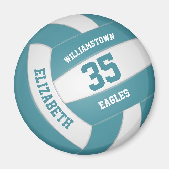 Teal White School färg team namn volleyball Magnet (Framsidan)