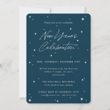 Teal+White Script Scattered Stars New Year Party