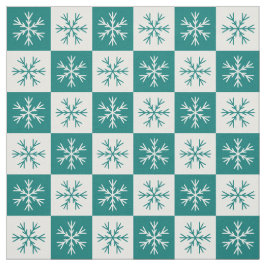 Teal White Snowflake Checkad Mönster Tyg