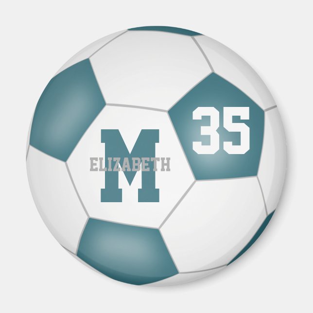 Teal White Soccer Team färg Magnet (Framsidan)