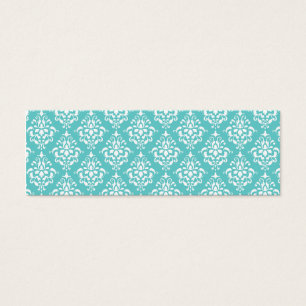 TEAL WHITE VINTAGE DAMASK PATTERN 1 LITET VISITKORT