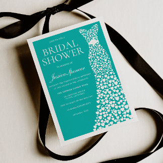 Teal White Wedding Dress Border Bridal Shower Inbjudningar