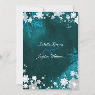 Teal White Winter Bling Bröllop Inbjudningar
