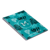 Teal White Zebra tryck Hearts Monogram