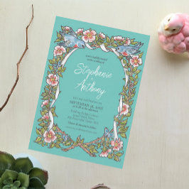 Teal Wildblomma Bird Blommigt Gräns Boho Bröllop Inbjudningar