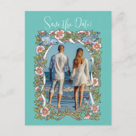 Teal Wildblomma Bird Gräns Spara datumfoto Vykort