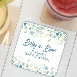 Teal WildblommBoy Baby Shower Underlägg Papper Kvadrat