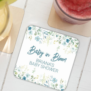 Teal WildblommBoy Baby Shower Underlägg Papper Kvadrat