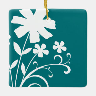 TEAL WILDFLOWERS JULGRANSPRYDNAD KERAMIK