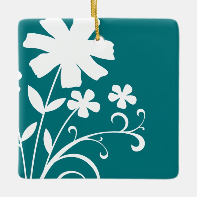 TEAL WILDFLOWERS JULGRANSPRYDNAD KERAMIK (Framsida)