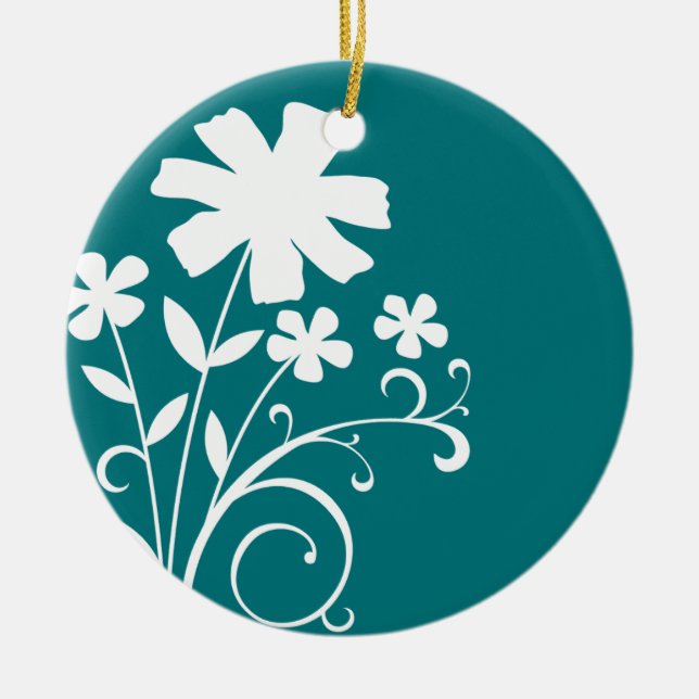 TEAL WILDFLOWERS JULGRANSPRYDNAD KERAMIK (Framsidan)