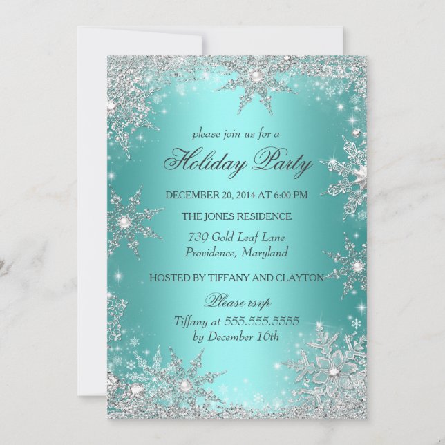 Teal Winter Wonderland jul Julfest 2 Inbjudningar (Framsida)