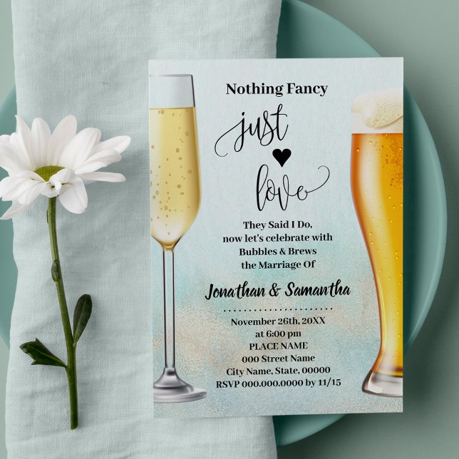 Teal with Guld Bubbles & Brews innan jag gör Showe Inbjudningar (Teal with Gold Bubbles and Brews Couples Shower, Champagne and Beer Beach Wedding)