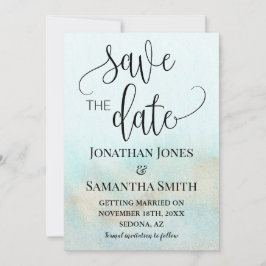 Teal with Guld Ocean Bröllop Beach Spara Datumet