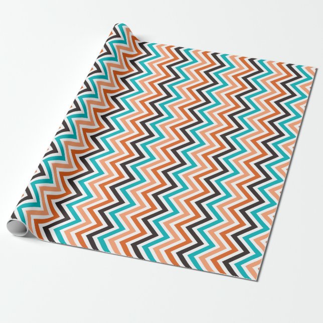 Teal with Orange Tones chevron mönster Presentpapper (Utrullad)