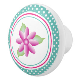 Teal with White Polka Dot and Rosa Blommigt Knopp