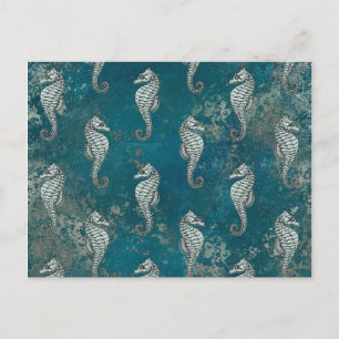 Teal with White Seahorse Vykort