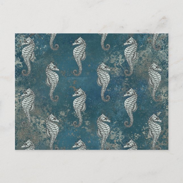 Teal with White Seahorse Vykort (Framsida)