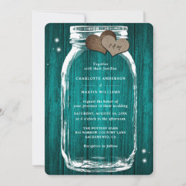 Teal Wood Mason Burk Rustic Fall Wedding Inbjudningar