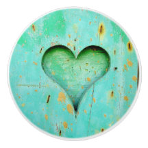 Teal Wood Rustic Heart Knob