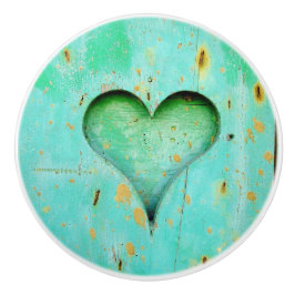 Teal Wood Rustic Heart Knob Knopp