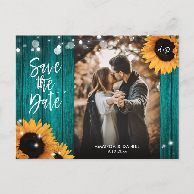 Teal Wood Solsun Save Save Date Photo Postcards Meddelande Vykort (Framsida)