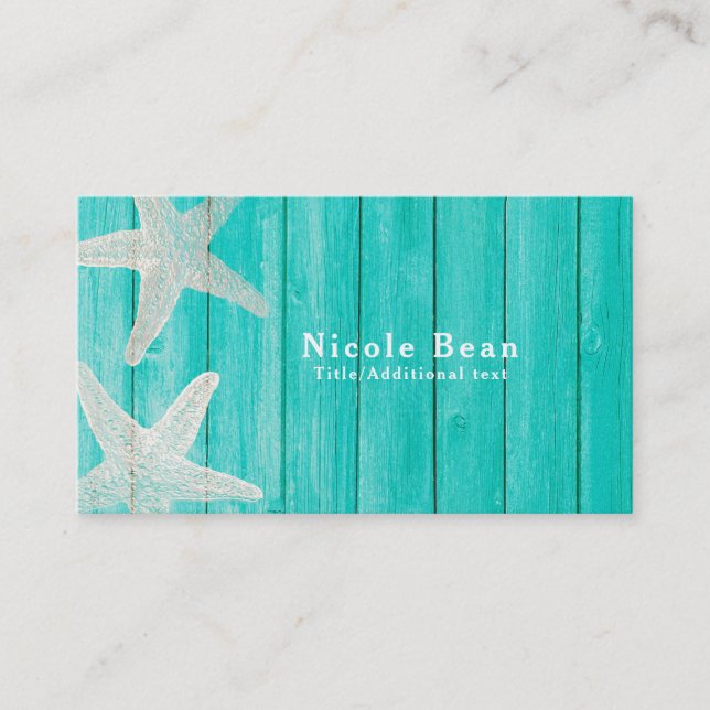 Teal Wood & Starfish Beach Elegant Chic Tropical Visitkort (Framsida)