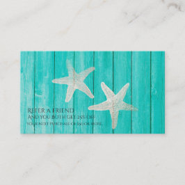 Teal Wood & Starfish Beach Elegant Refer a Friend Rabattkort