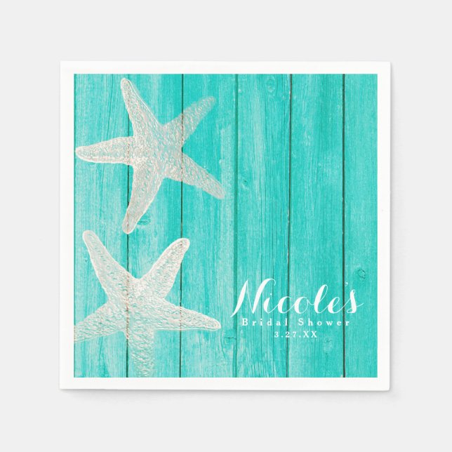 Teal Wood & Starfish Beach Elegant Tropical Chic Pappersservett (Framsidan)