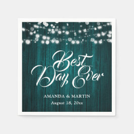 Teal Wood String Lights Rustic Wedding Pappersservett