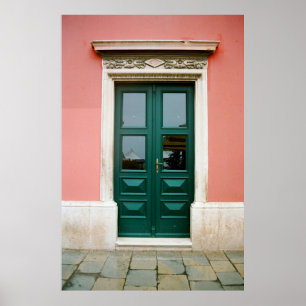 TEAL WOODEN DOOR MED VITSTEEL WINDOW RAM POSTER