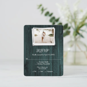 Teal Wooden Photo Bröllop OSA Card Kort